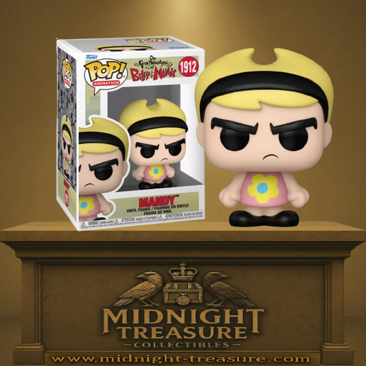 Funko Pop! The Grim Adventures of Billy & Mandy – Mandy (N°1912). Mandy avec cheveux blonds, bandeau noir et robe rose à fleur jaune. Figurine fidèle au personnage emblématique de la série Cartoon Network.

