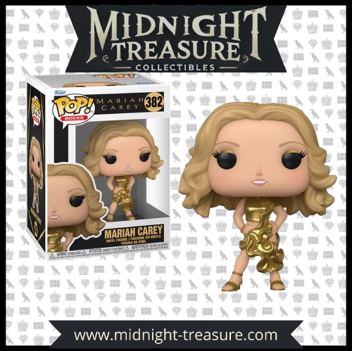 Funko Pop! Rocks 382 - Mariah Carey. Figurine représentant la diva dans une tenue dorée scintillante, inspirée de l’ère The Emancipation of Mimi. Un must-have pour les fans de musique et de collection Funko.