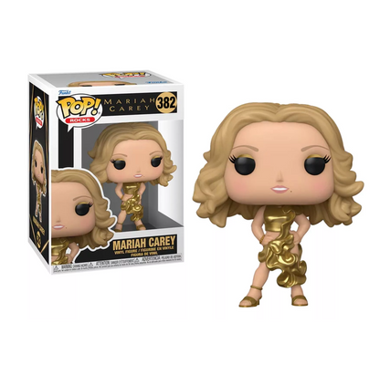 Funko Pop! Rocks 382 - Mariah Carey. Figurine représentant la diva dans une tenue dorée scintillante, inspirée de l’ère The Emancipation of Mimi. Un must-have pour les fans de musique et de collection Funko.