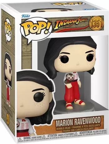 Funko Pop! Indiana Jones – Marion Ravenwood (N°1351). Marion en tenue traditionnelle rouge et blanche avec un singe sur l’épaule, sur socle Indiana Jones. Figurine fidèle pour les fans de la saga.

