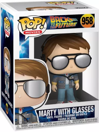 Funko Pop! Back to the Future – Marty McFly avec lunettes – N°958. Figurine de Marty avec casque audio, lunettes miroir et tenue rétro. Un classique des années 80 pour les fans de voyages temporels.

