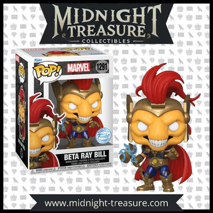 "Funko Pop! Marvel Beta Ray Bill #1291. Figurine représentant Beta Ray Bill avec son casque emblématique et des détails précis, édition spéciale pour les collectionneurs Marvel."
