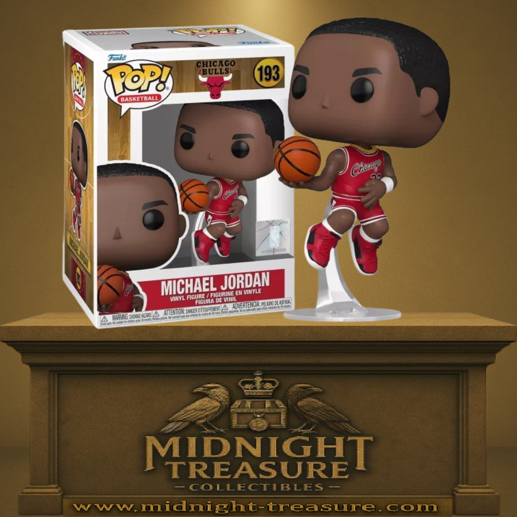 Funko Pop! NBA – Michael Jordan (N°193) – Chicago Bulls. Figurine du joueur en plein saut pour un dunk, en tenue rouge classique des Bulls, sur socle transparent.