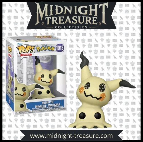 Funko Pop! Pokémon – Mimiqui (1013). Représentation fidèle du Pokémon Mimiqui, avec son déguisement usé et son regard intriguant. Une figurine idéale pour les fans de Pokémon