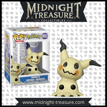 Funko Pop! Pokémon – Mimiqui (1013). Représentation fidèle du Pokémon Mimiqui, avec son déguisement usé et son regard intriguant. Une figurine idéale pour les fans de Pokémon