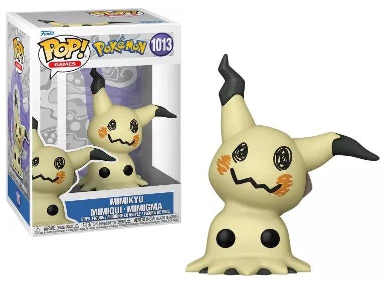 Funko Pop! Pokémon – Mimiqui (1013). Représentation fidèle du Pokémon Mimiqui, avec son déguisement usé et son regard intriguant. Une figurine idéale pour les fans de Pokémon