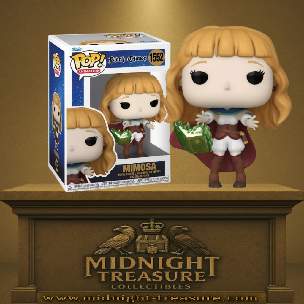 Funko Pop! Black Clover – Mimosa (N°1552). Figurine de la magicienne Mimosa avec son grimoire magique vert émeraude en pleine incantation. Une pièce magique pour les fans de Black Clover.