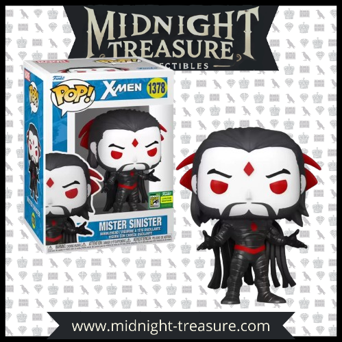 Funko Pop! Mister Sinister (1378) – X-Men SDCC 2024 Limited Edition, figurine représentant le puissant généticien Marvel avec son armure noire et sa cape rouge menaçante.