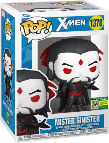 Funko Pop! Mister Sinister (1378) – X-Men SDCC 2024 Limited Edition, figurine représentant le puissant généticien Marvel avec son armure noire et sa cape rouge menaçante.