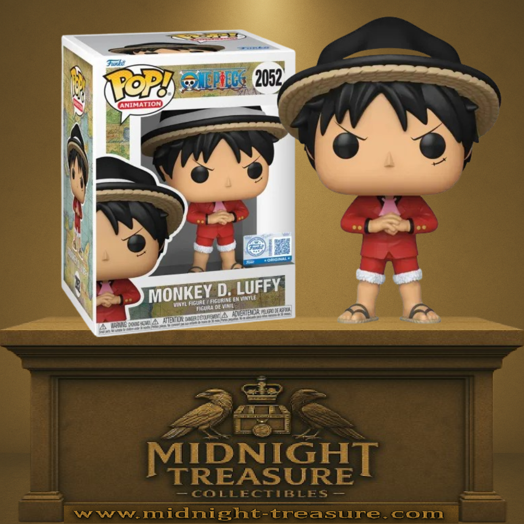 Funko Pop! One Piece – Monkey D. Luffy (N°2052, Whole Cake Arc). Figurine représentant Luffy bras croisés dans sa tenue emblématique de Totto Land, lors de sa rencontre avec Capone Bege et la mafia pirate. Une pièce de collection marquant un moment clé de l’arc.
