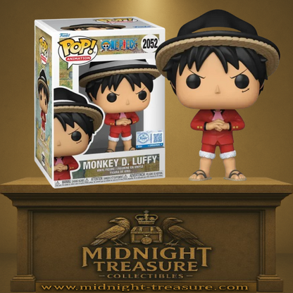 Funko Pop! One Piece – Monkey D. Luffy (N°2052, Whole Cake Arc). Figurine représentant Luffy bras croisés dans sa tenue emblématique de Totto Land, lors de sa rencontre avec Capone Bege et la mafia pirate. Une pièce de collection marquant un moment clé de l’arc.