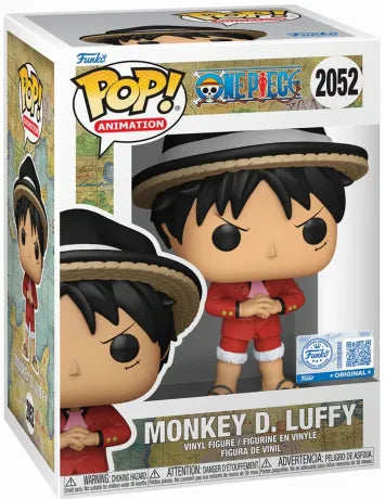 Funko Pop! One Piece – Monkey D. Luffy (N°2052, Whole Cake Arc). Figurine représentant Luffy bras croisés dans sa tenue emblématique de Totto Land, lors de sa rencontre avec Capone Bege et la mafia pirate. Une pièce de collection marquant un moment clé de l’arc.
