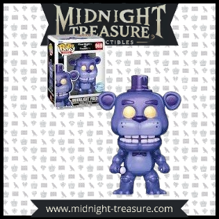 "Funko Pop! Games 969 - Moonlight Freddy (Five Nights at Freddy's). Figurine représentant Freddy Fazbear dans sa version Moonlight, avec un design violet métallique et des yeux lumineux. Parfaite pour les collectionneurs et les fans de la franchise FNaF."