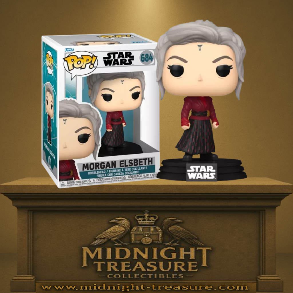 Funko Pop! Star Wars – Morgan Elsbeth (N°684) – Série Ahsoka. Morgan en robe rouge foncé et noire, avec tresses grises et symbole sur le front. Une figurine sombre et imposante pour les fans de l’univers Star Wars.