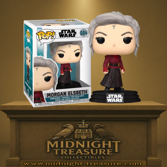 Funko Pop! Star Wars – Morgan Elsbeth (N°684) – Série Ahsoka. Morgan en robe rouge foncé et noire, avec tresses grises et symbole sur le front. Une figurine sombre et imposante pour les fans de l’univers Star Wars.