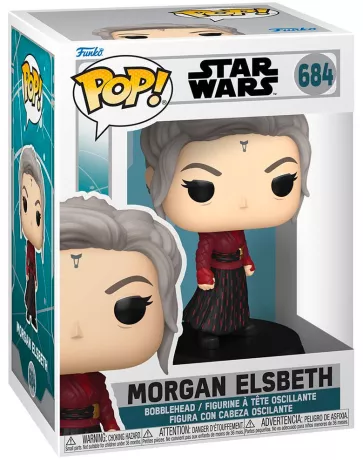 Funko Pop! Star Wars – Morgan Elsbeth (N°684) – Série Ahsoka. Morgan en robe rouge foncé et noire, avec tresses grises et symbole sur le front. Une figurine sombre et imposante pour les fans de l’univers Star Wars.
