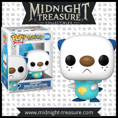 Funko Pop! Moustillon (Oshawott) (886) – Pokémon. Figurine représentant Moustillon avec son Scalchop et son apparence fidèle à l’animé et aux jeux vidéo. Un incontournable pour les collectionneurs Pokémon