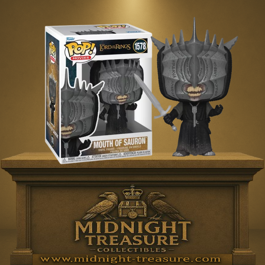 Funko Pop! The Lord of the Rings – Mouth of Sauron – N°1578 – 9 cm – Funko. La Bouche de Sauron avec casque noir orné de runes et épée. Une Pop! sombre et fidèle pour les fans de la saga.