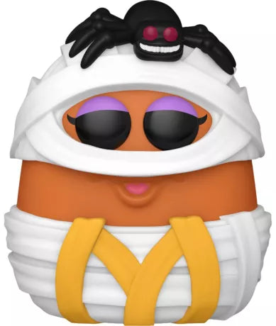 Funko Pop! McDonald’s – Mummy McNugget (N°207). Figurine représentant un McNugget déguisé en momie avec une araignée noire sur la tête. Une pièce rétro et fun pour les fans de McDonald’s.