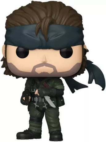 Funko Pop! Metal Gear Solid – Naked Snake (N°1053). Figurine du héros en tenue d’infiltration avec son bandeau et couteau de survie, inspirée de Snake Eater.