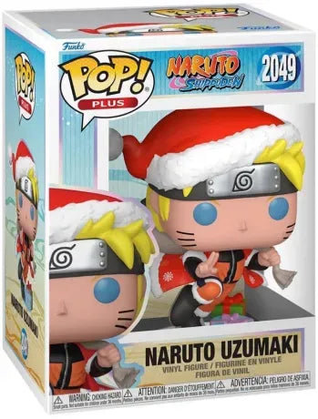 Funko Pop! Naruto Shippuden – Naruto Uzumaki Christmas (N°2049). Figurine représentant Naruto avec son manteau rouge de Noël, son bonnet et ses cadeaux festifs. Une édition spéciale parfaite pour les fans de Naruto et les fêtes.