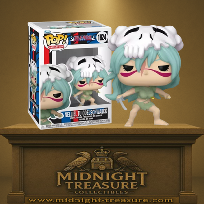 Funko Pop! Bleach – Nelliel Tu Odelschwanck (N°1824). Figurine avec cheveux turquoise, masque d’Arrancar fissuré et tenue de combat déchirée. Un must-have pour les fans de Bleach.