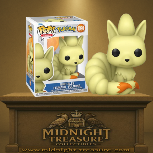 Funko Pop! Pokémon – Ninetales / Feunard / Vulnona (N°1091). Figurine du Pokémon renard doré à neuf queues, inspirée de la première génération Pokémon.