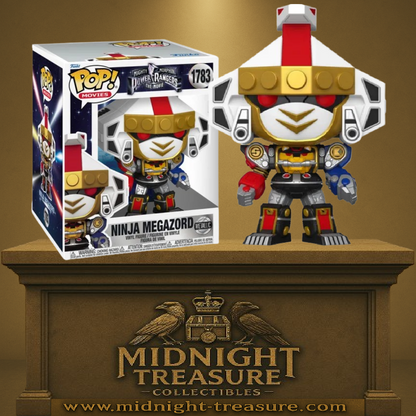 Funko Pop! Mighty Morphin Power Rangers – Ninja Megazord (N°1783, Metallic). Robot géant fusionné aux couleurs vives avec effet métallique. Une pièce brillante pour les fans de Power Rangers.