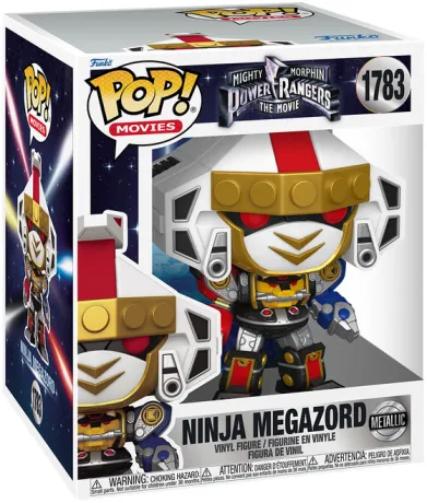 Funko Pop! Mighty Morphin Power Rangers – Ninja Megazord (N°1783, Metallic). Robot géant fusionné aux couleurs vives avec effet métallique. Une pièce brillante pour les fans de Power Rangers.