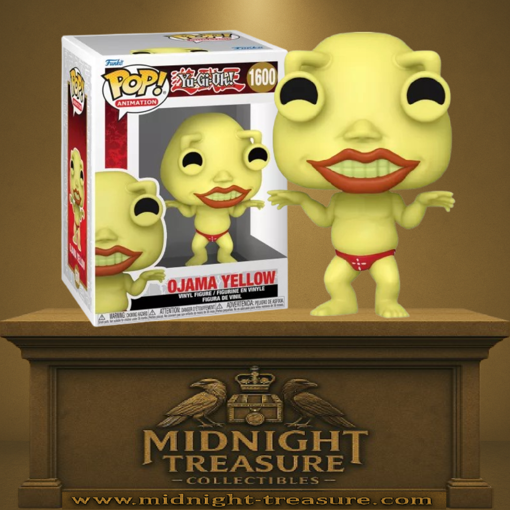 Funko Pop! Yu-Gi-Oh! – Ojama Yellow (Ojama Jaune) (N°1600). Figurine décalée avec corps jaune, grands yeux et slip rouge à pois blancs. Une pièce culte et humoristique pour les fans de Yu-Gi-Oh!.