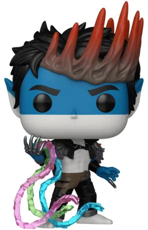 Funko Pop! Magic: The Gathering – Oko the Trickster (N°1093). Figurine d’Oko avec peau bleue, cheveux coiffés en pointes rouges, armure sombre et tentacules magiques colorés. Une pièce détaillée et culte pour les fans de Magic.