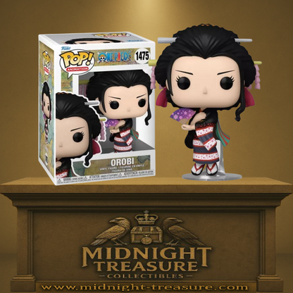 Funko Pop! One Piece – Orobi (N°1475). Orobi en kimono traditionnel avec éventail et coiffure de geisha. Une figurine raffinée et unique pour les fans de l’arc Wano et de Nico Robin.