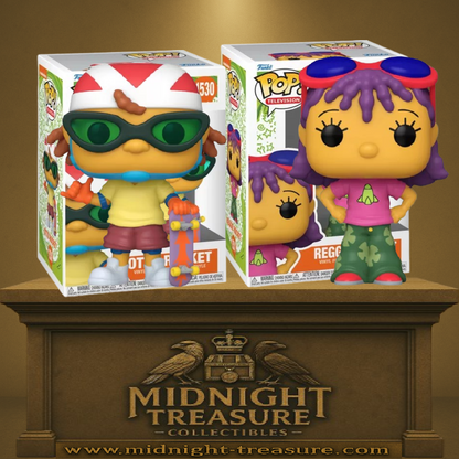 Funko Pop! Rocket Power – Otto & Reggie Rocket (N°1530 & 1531). Duo de figurines colorées représentant le frère et la sœur cultes de Nickelodeon. Un must-have pour les fans de Rocket Power.