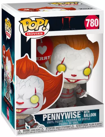 Funko Pop! Ça – Pennywise avec ballon “I ❤️ Derry” – N°780. Pennywise dans son costume victorien gris, tenant un ballon rouge iconique. Une figurine effrayante parfaite pour les fans de Stephen King et d’horreur.

