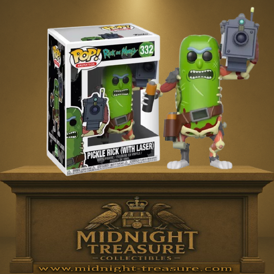 Funko Pop! Rick and Morty – Pickle Rick (with laser) – N°332. Cornichon armé d’un laser avec structure anatomique détaillée. Une Pop! culte et délirante fidèle à l’épisode légendaire.

