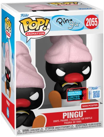 Funko Pop! Pingu – Pingu (N°2055) – Fall Convention NYCC 2025. Figurine exclusive du célèbre pingouin boudeur avec bonnet rose, édition limitée à 5000 exemplaires.