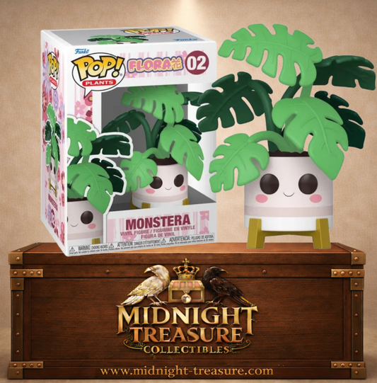 Funko Pop! Plants N°02 – Monstera. Figurine plante tropicale Monstera dans un pot avec visage souriant.