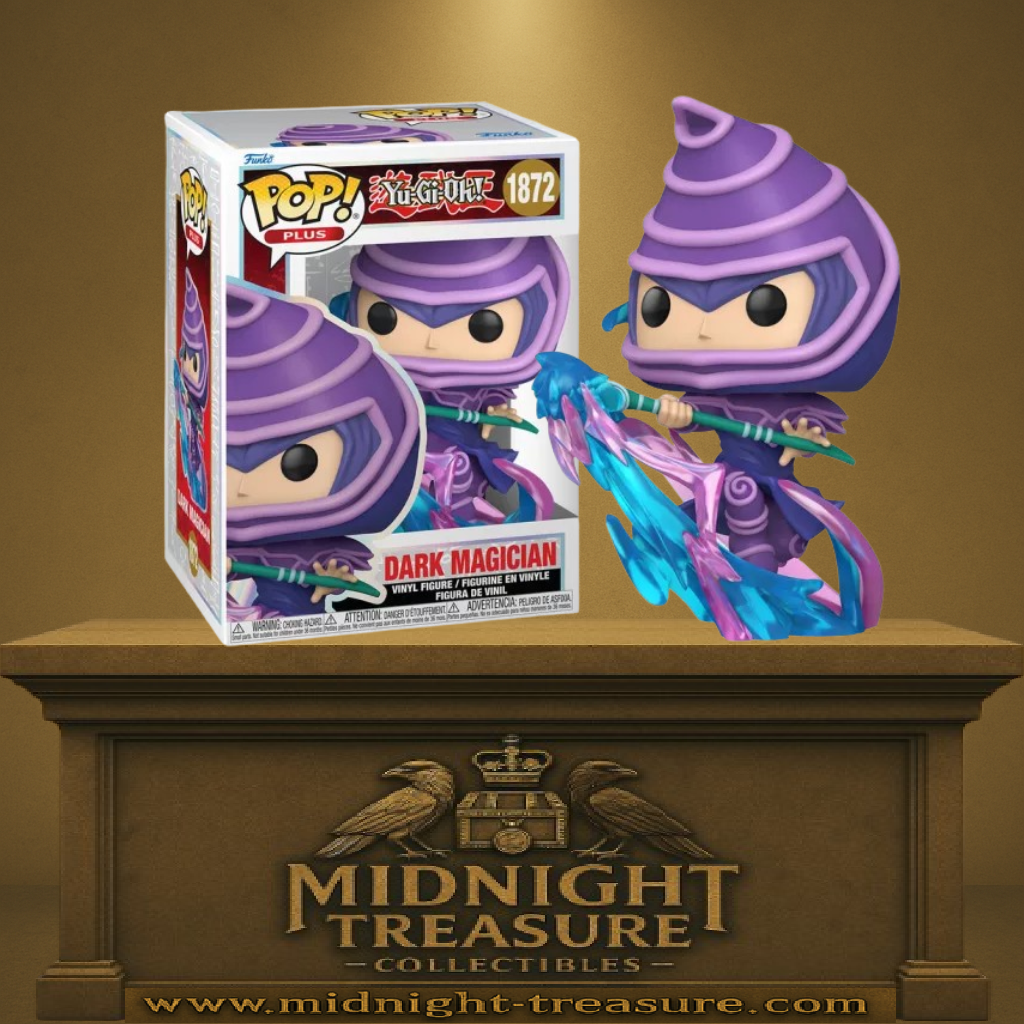 Funko Pop! Plus Yu-Gi-Oh! – Dark Magician (Magicien des Ténèbres) N°1872. Figurine avec effets magiques, pose d’attaque emblématique du célèbre duelliste.