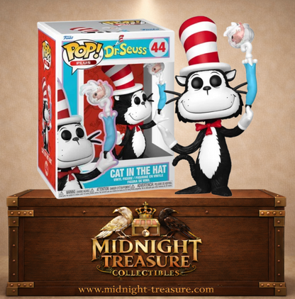Funko Pop! Plus N°44 – Cat in the Hat Le Chat Chapeauté – Dr Seuss. Figurine avec chapeau rayé et parapluie.