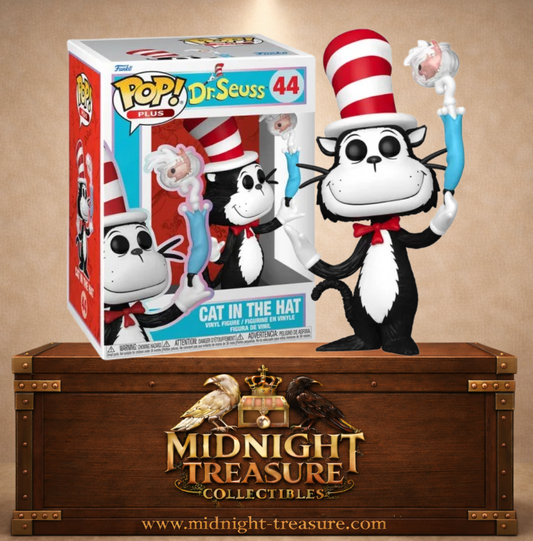 Funko Pop! Plus N°44 – Cat in the Hat Le Chat Chapeauté – Dr Seuss. Figurine avec chapeau rayé et parapluie.