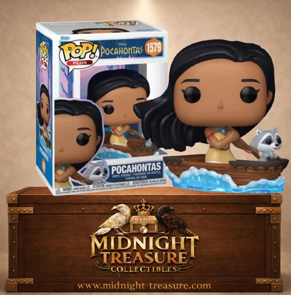 "Funko Pop! Disney – Pocahontas (1579) – Figurine de Pocahontas dans une pirogue avec Meeko et des effets d’eau. Une scène culte en hommage à la nature et à l’aventure