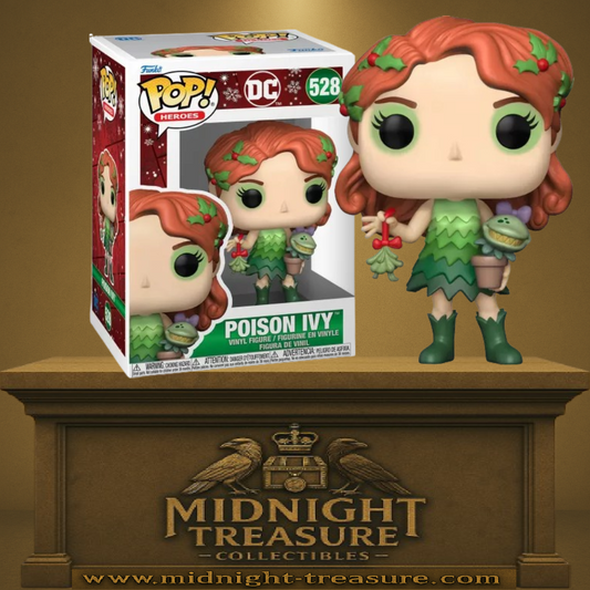 Funko Pop! DC Comics – Poison Ivy (Holiday) (N°528). Figurine spéciale Noël de Poison Ivy avec tenue végétale, houx dans les cheveux, brin de gui et plante carnivore. Une édition festive parfaite pour les fans de Batman et DC.