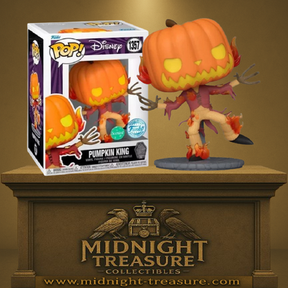 Funko Pop! The Nightmare Before Christmas – Pumpkin King (N°1357). Version enflammée et parfumée de Jack avec tête de citrouille. Une figurine Halloween incontournable pour les fans du film culte