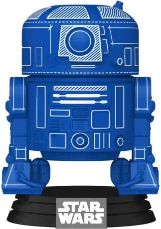 Funko Pop! Star Wars – R2-D2 (N°798 Blueprint). Figurine bleue stylisée en plan technique avec socle Star Wars. Un hommage design et original au droïde emblématique de la saga.