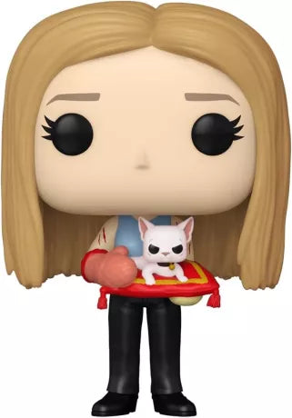 Funko Pop! Friends – Rachel Green (N°1650) avec Mrs. Whiskerson. Figurine représentant Rachel tenant son célèbre chat sur un coussin rouge. Une pièce incontournable pour les fans de la série culte.