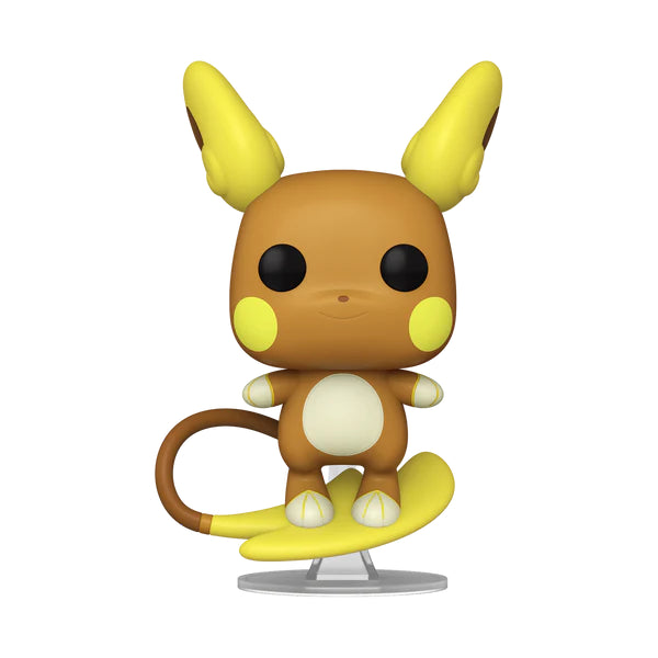 Funko Pop! Pokémon 1011 - Raichu d'Alola. Figurine représentant Raichu d'Alola en train de surfer sur sa queue, prêt à lancer une attaque Psy. Un must-have pour les collectionneurs et fans de Pokémon.