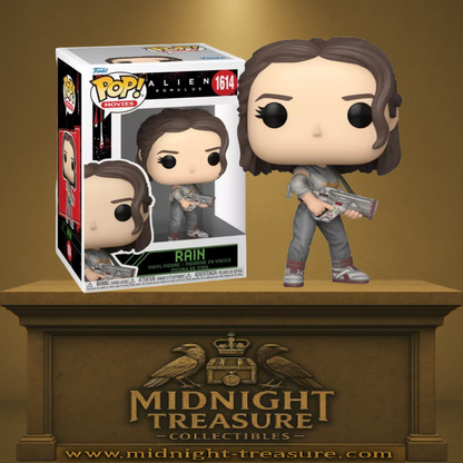 Funko Pop! Alien: Romulus – Rain (N°1614). Figurine en combinaison grise tenant une arme futuriste, prête à affronter les Xénomorphes. Un incontournable pour les fans de la saga Alien.