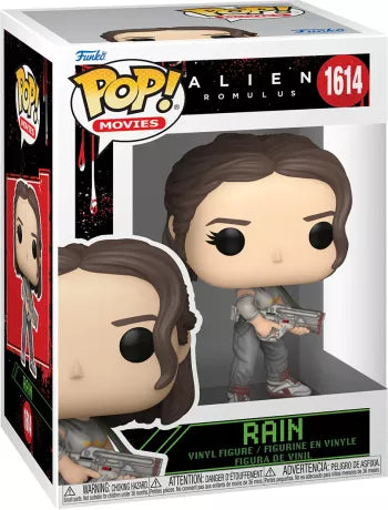 Funko Pop! Alien: Romulus – Rain (N°1614). Figurine en combinaison grise tenant une arme futuriste, prête à affronter les Xénomorphes. Un incontournable pour les fans de la saga Alien.