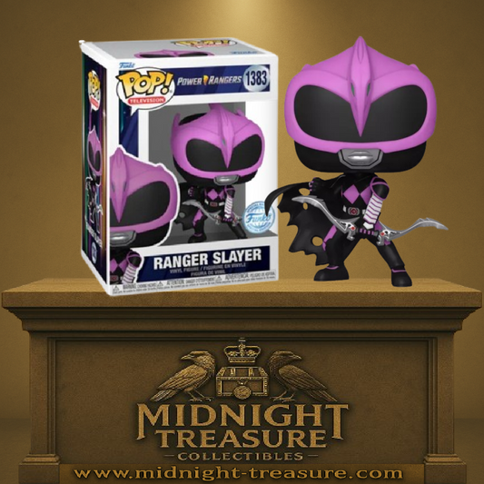 Funko Pop! Power Rangers – Ranger Slayer – N°1383 – Funko Special Edition – 9 cm – Funko. Ranger Slayer en armure noire et violette avec arc et cape déchirée. Une Pop! sombre et stylée pour les fans de Power Rangers.