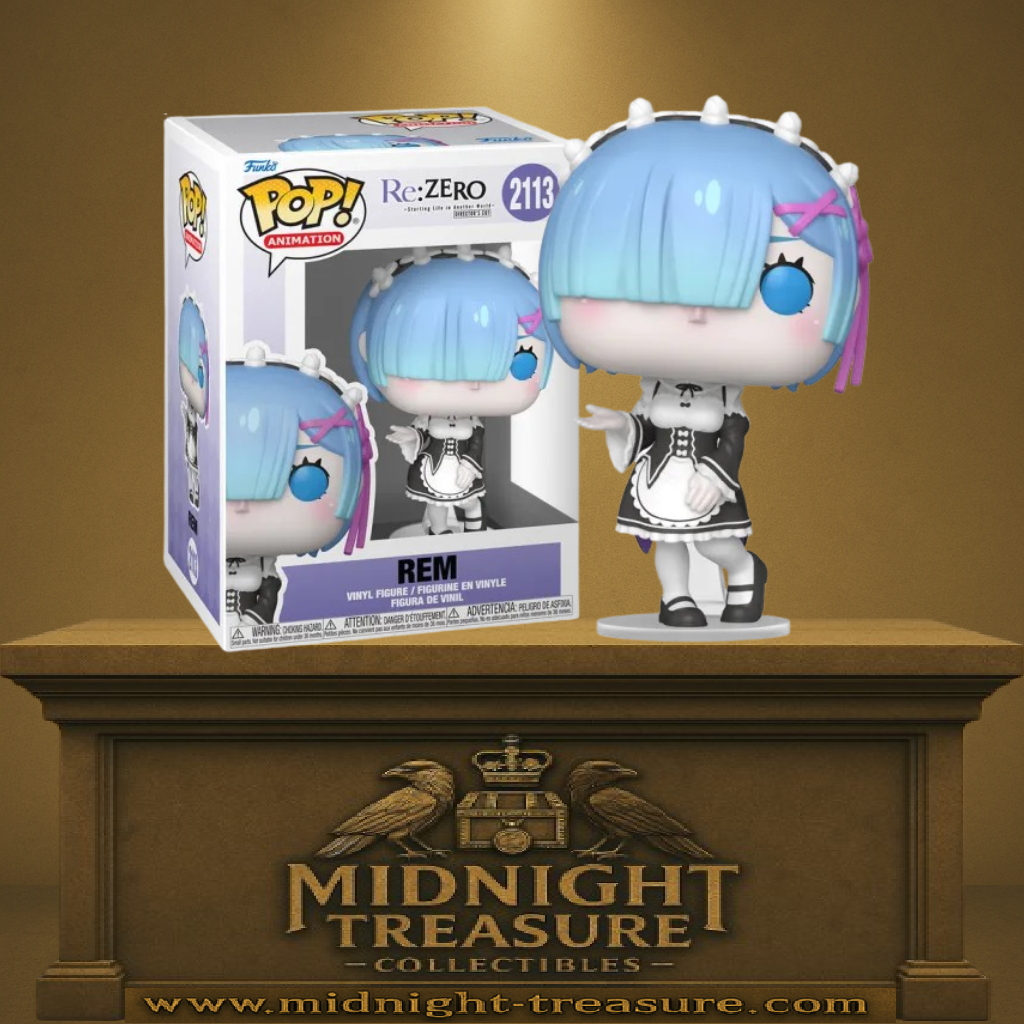 Funko Pop! Re:Zero – Rem (N°2113). Figurine en tenue de soubrette avec cheveux bleus asymétriques.
